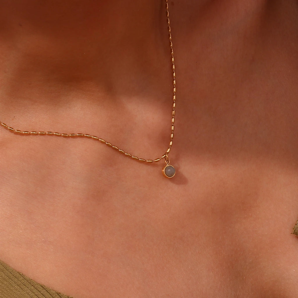 Mini Small Pendant Beads Chain Natural Stone Aventurine Necklace  Stainless Steel 18K Gold Plated Neclaces For Ladies