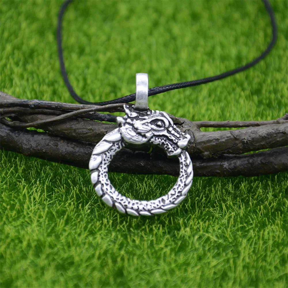 Vintage Dragon Necklace Pendant Gothic Accessories Amulet Viking Runes Jewelry Necklace Women Men