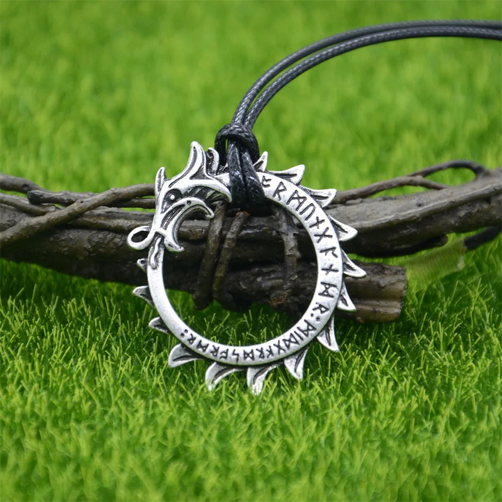 Vintage Dragon Necklace Pendant Gothic Accessories Amulet Viking Runes Jewelry Necklace Women Men