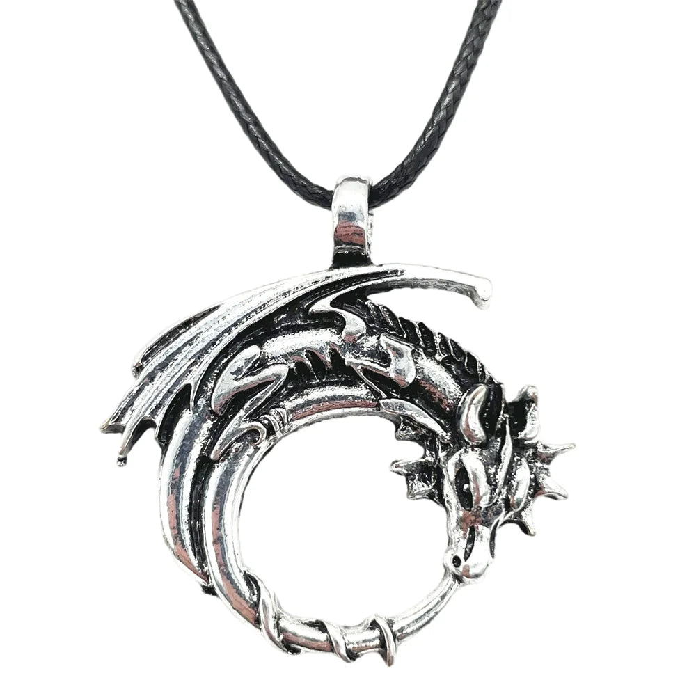 Vintage Dragon Necklace Pendant Gothic Accessories Amulet Viking Runes Jewelry Necklace Women Men