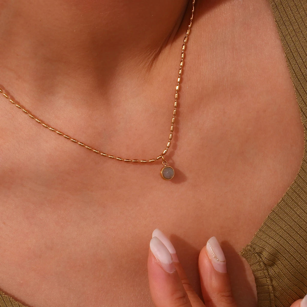 Mini Small Pendant Beads Chain Natural Stone Aventurine Necklace  Stainless Steel 18K Gold Plated Neclaces For Ladies