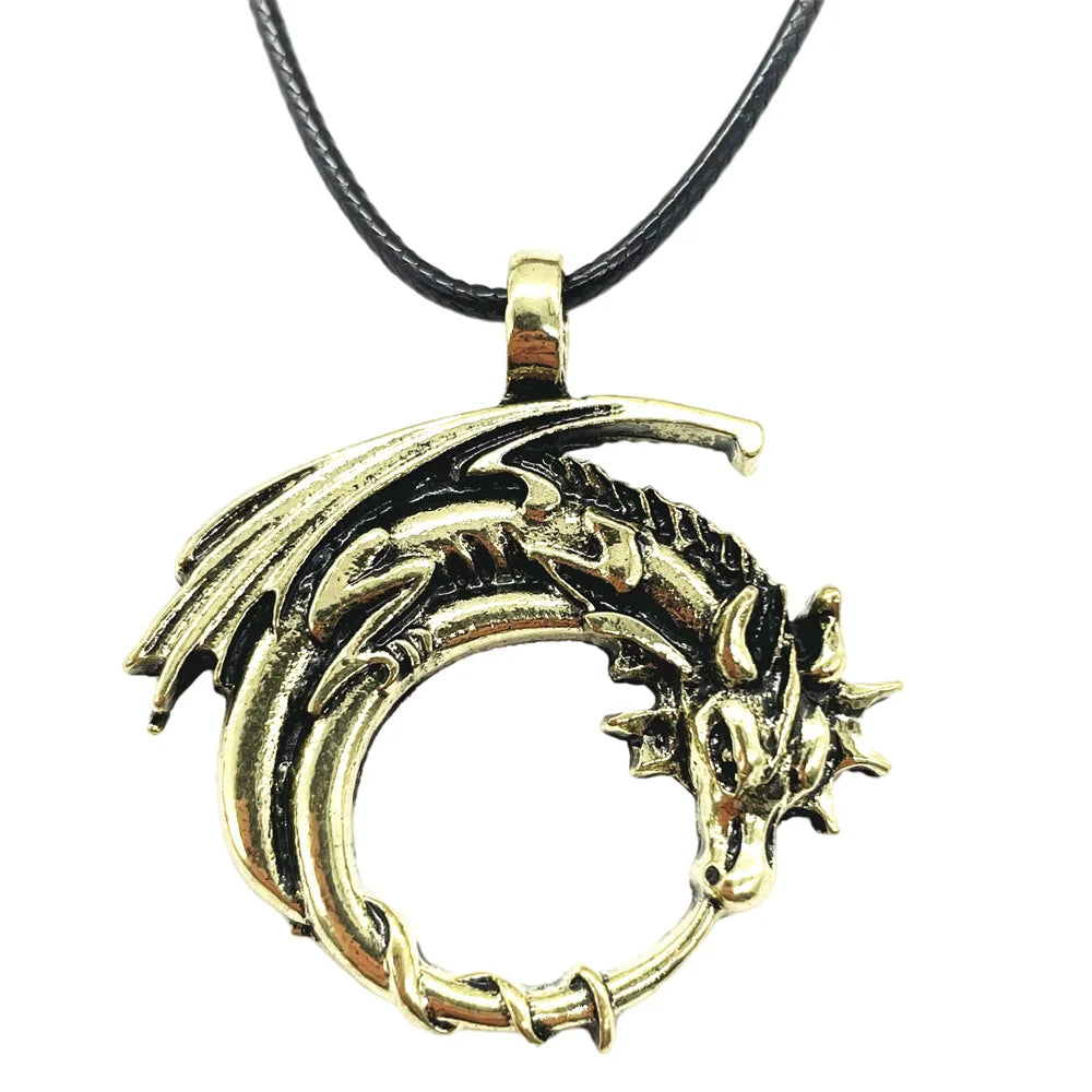 Vintage Dragon Necklace Pendant Gothic Accessories Amulet Viking Runes Jewelry Necklace Women Men