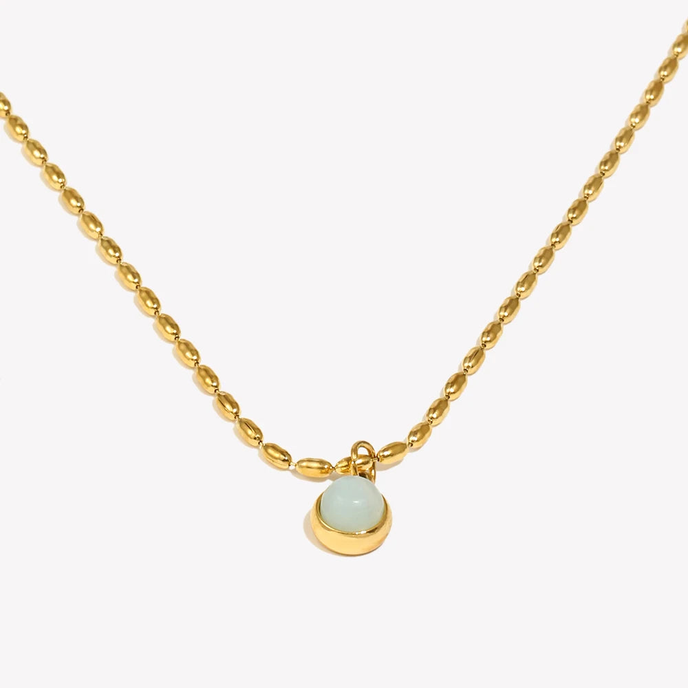 Mini Small Pendant Beads Chain Natural Stone Aventurine Necklace  Stainless Steel 18K Gold Plated Neclaces For Ladies