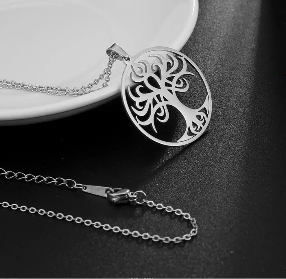 1PC Stainless Steel Jewelry Chain Necklace For Women Men Accessories Tree Of Life Pendant Charm Necklace