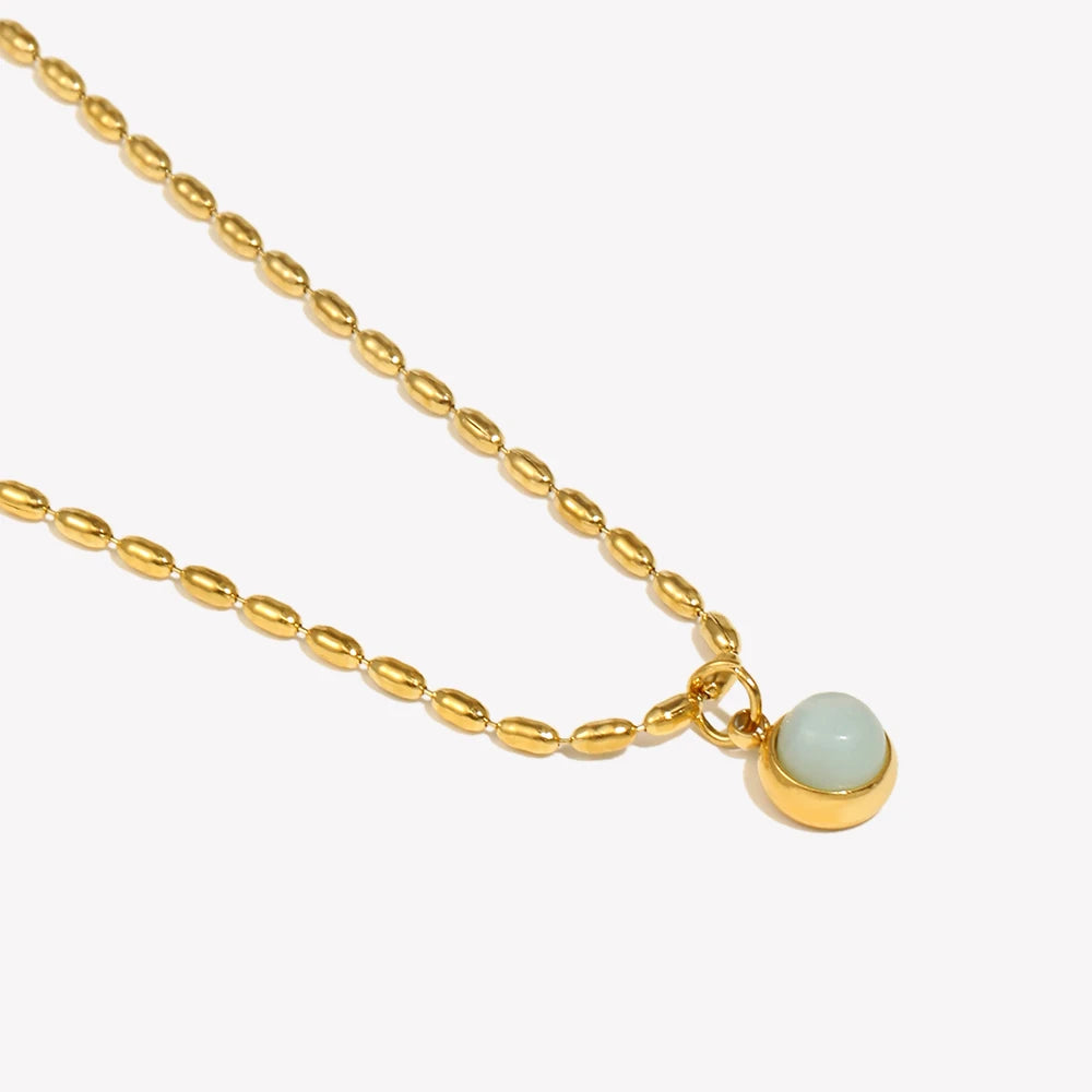 Mini Small Pendant Beads Chain Natural Stone Aventurine Necklace  Stainless Steel 18K Gold Plated Neclaces For Ladies