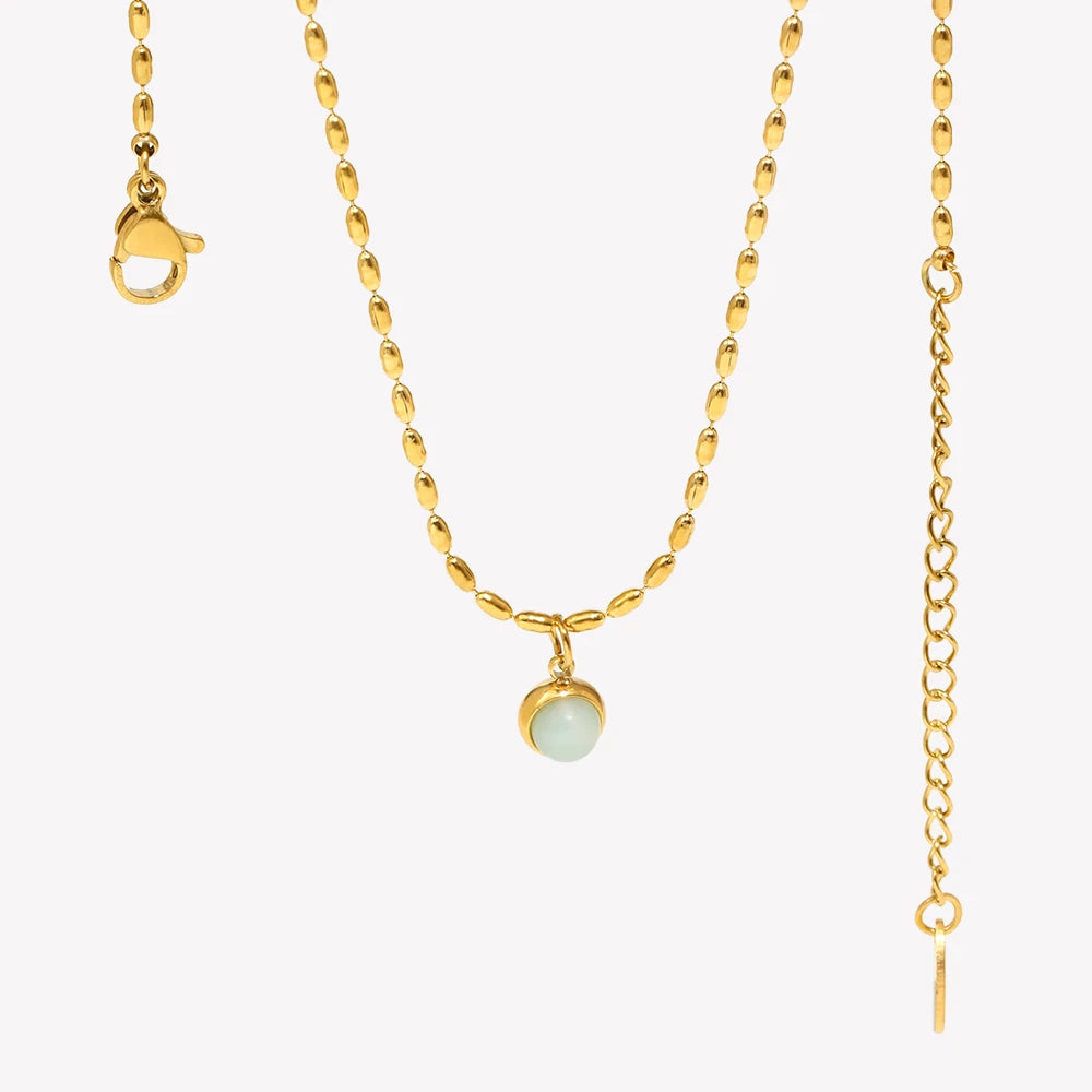 Mini Small Pendant Beads Chain Natural Stone Aventurine Necklace  Stainless Steel 18K Gold Plated Neclaces For Ladies