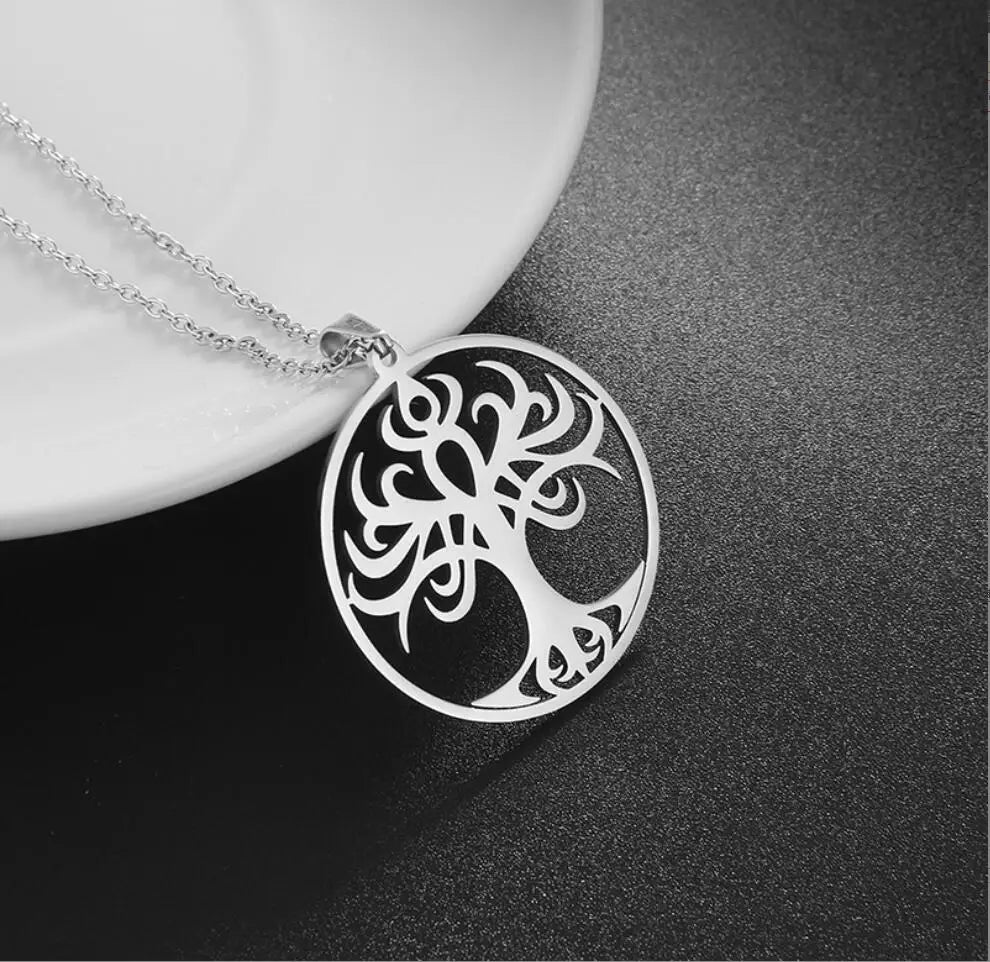 1PC Stainless Steel Jewelry Chain Necklace For Women Men Accessories Tree Of Life Pendant Charm Necklace