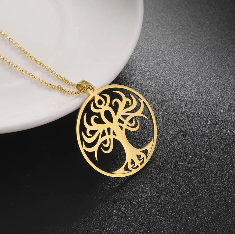 1PC Stainless Steel Jewelry Chain Necklace For Women Men Accessories Tree Of Life Pendant Charm Necklace
