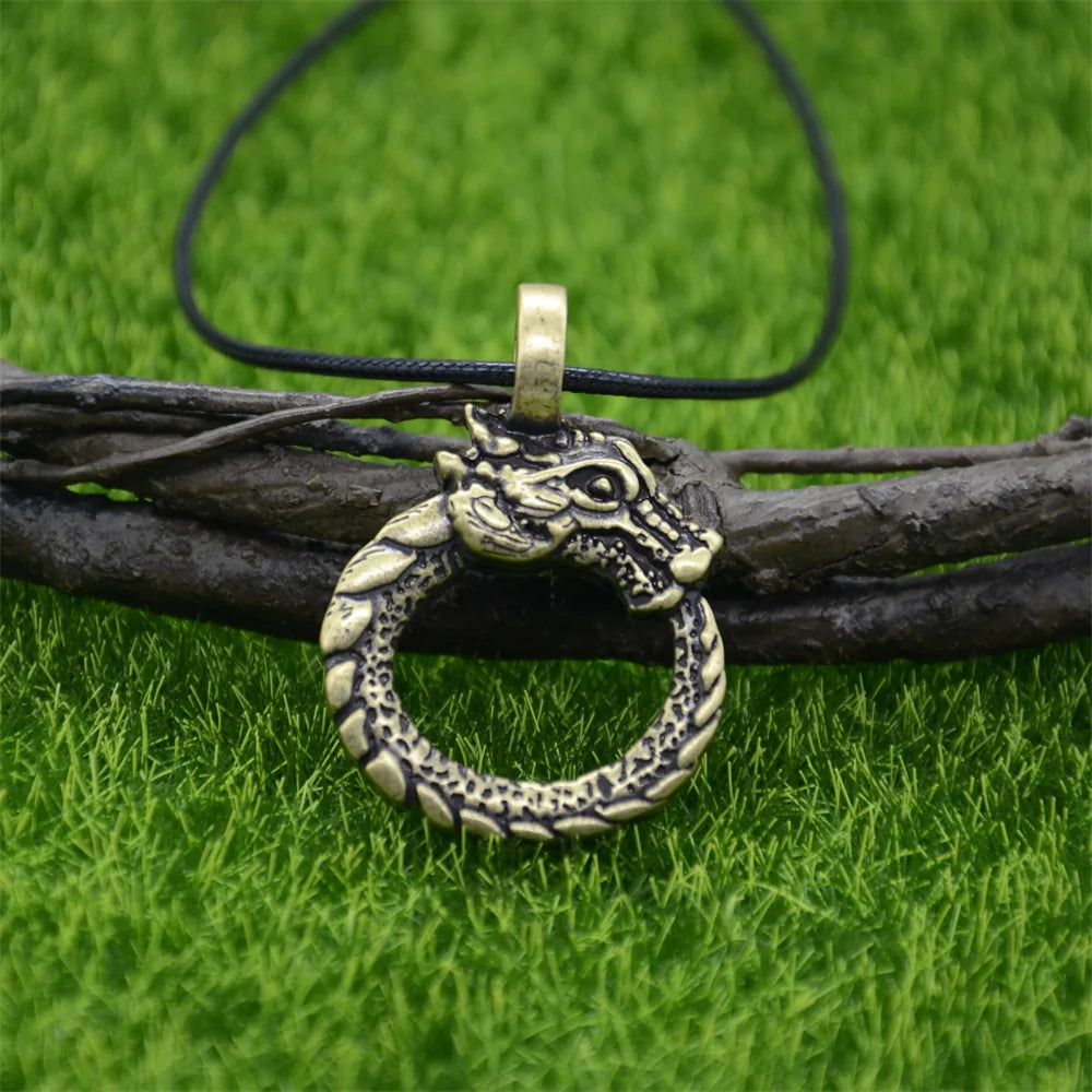 Vintage Dragon Necklace Pendant Gothic Accessories Amulet Viking Runes Jewelry Necklace Women Men