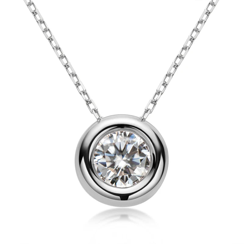 Women‘s Neclaces Real D VVS1 Round Moissanite Pendant 925 Silver Chain 6.5mm Diamond Jewelry