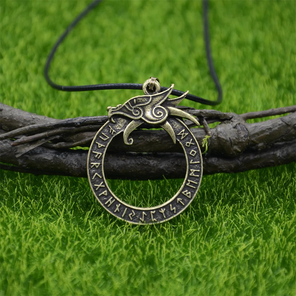 Vintage Dragon Necklace Pendant Gothic Accessories Amulet Viking Runes Jewelry Necklace Women Men