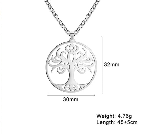 1PC Stainless Steel Jewelry Chain Necklace For Women Men Accessories Tree Of Life Pendant Charm Necklace