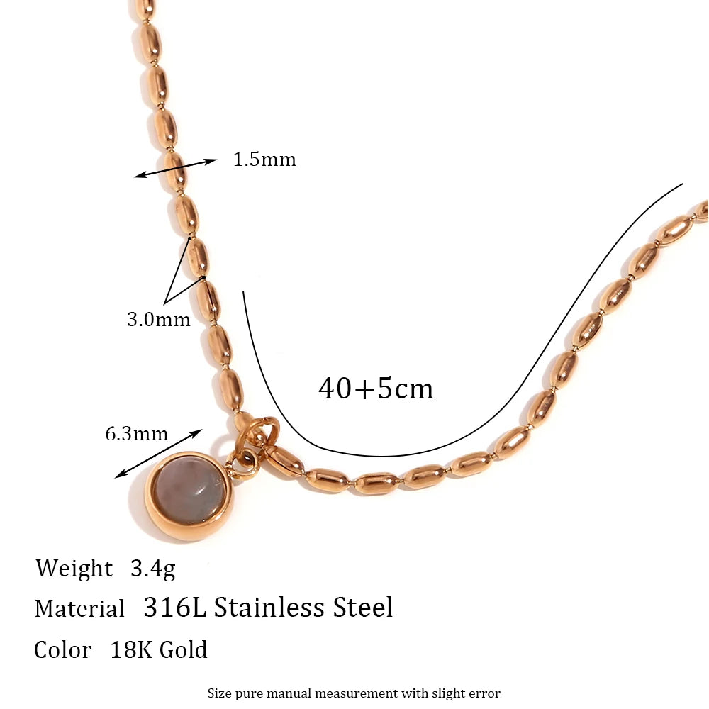 Mini Small Pendant Beads Chain Natural Stone Aventurine Necklace  Stainless Steel 18K Gold Plated Neclaces For Ladies