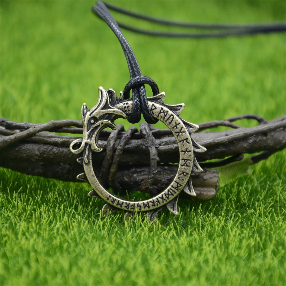 Vintage Dragon Necklace Pendant Gothic Accessories Amulet Viking Runes Jewelry Necklace Women Men