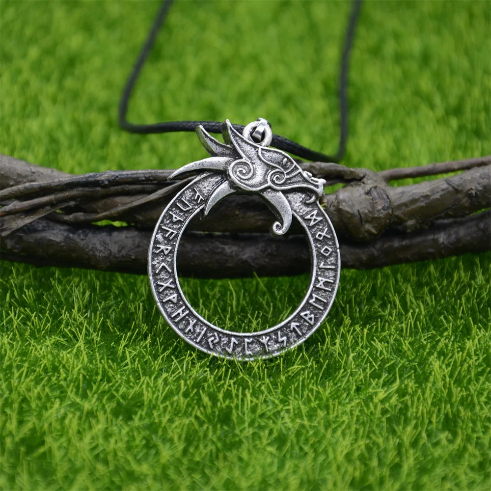 Vintage Dragon Necklace Pendant Gothic Accessories Amulet Viking Runes Jewelry Necklace Women Men
