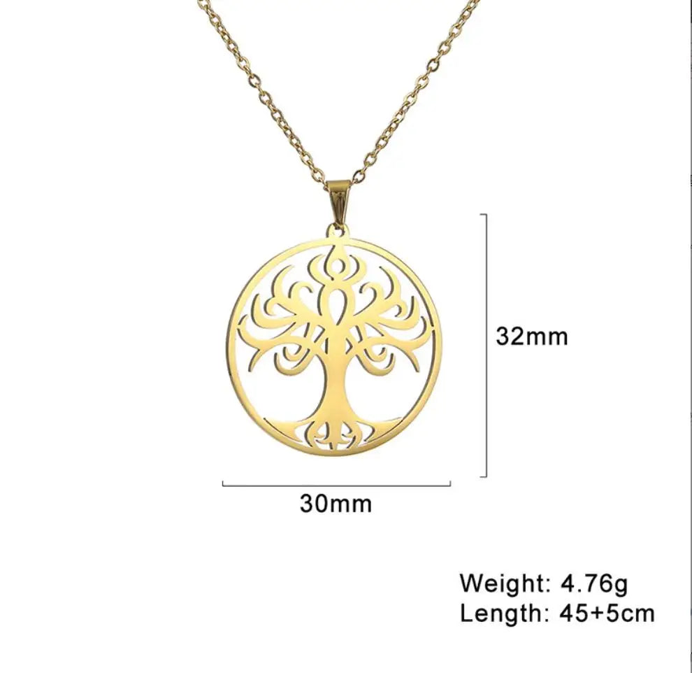 1PC Stainless Steel Jewelry Chain Necklace For Women Men Accessories Tree Of Life Pendant Charm Necklace